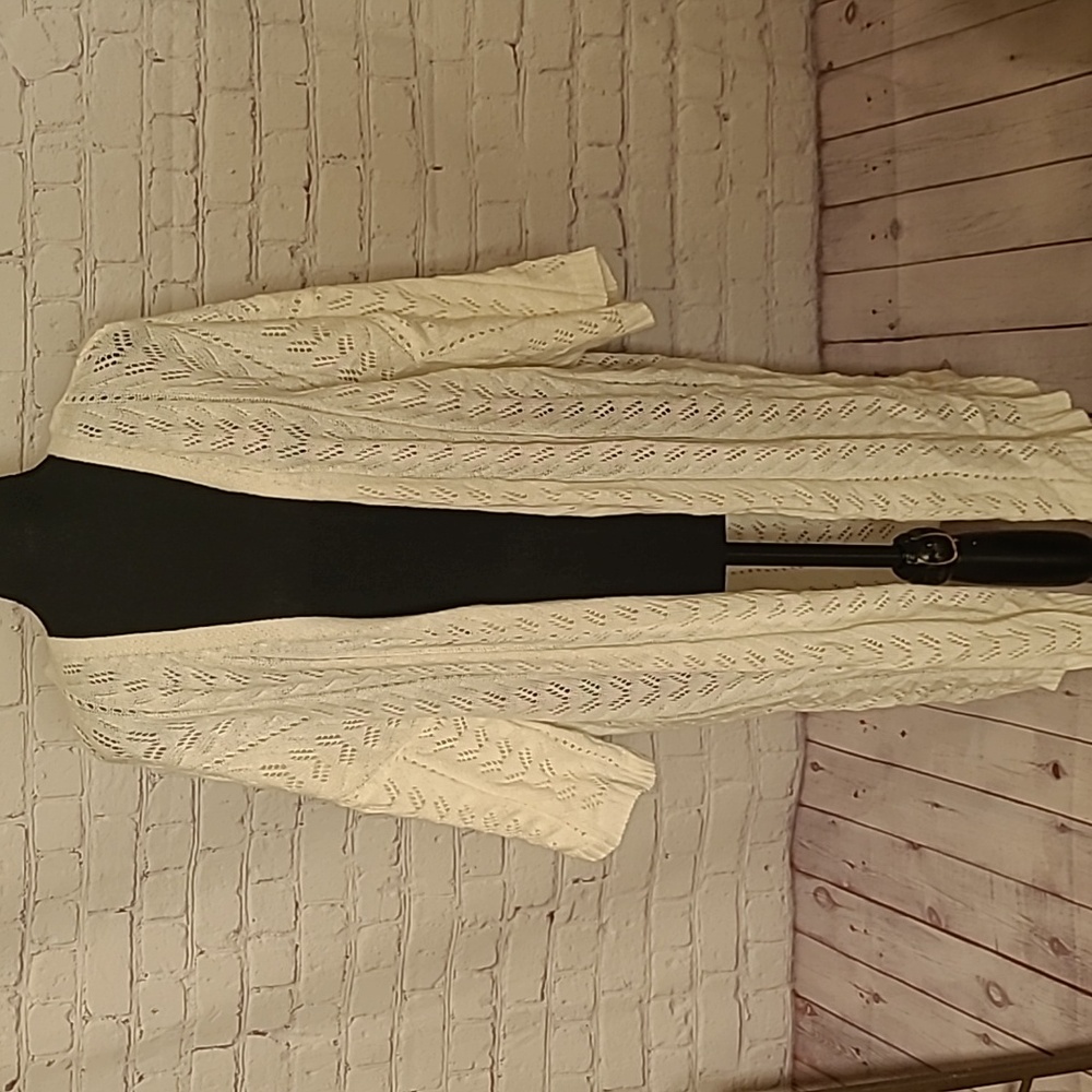 Cato Cream XL Open Knit Long Cardigan Duster Half Sleeve Capsule Wardrobe